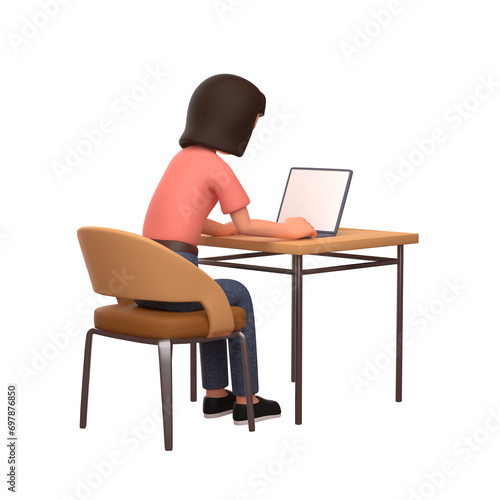 3d businesswoman was working in front of his laptop. 3d illustration.3d rendering.