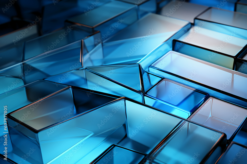 Obraz premium Blue background, faintly translucent geometric shape, 4k