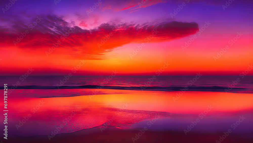 Tranquil Sunset over Calm Ocean Reflecting Dramatic Sky