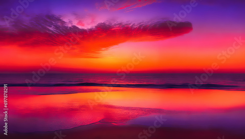 Tranquil Sunset over Calm Ocean Reflecting Dramatic Sky