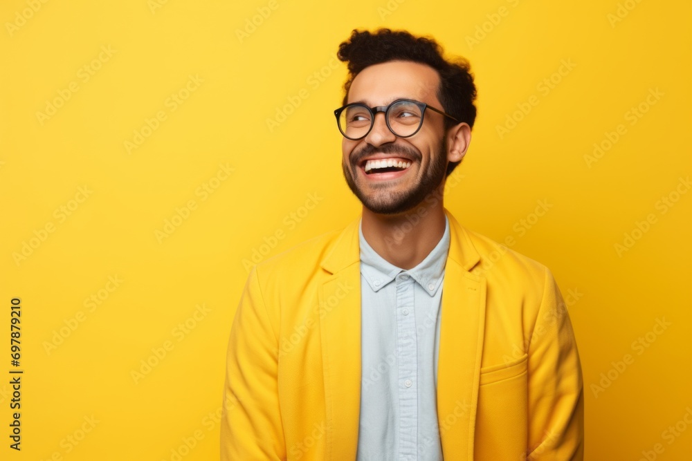 happy african american man in yellow jacket and eyeglasses happy african american man in yellow jacket and eyeglasses