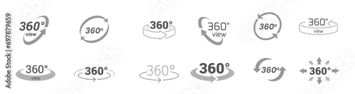 360 degrees view icon set. Rotation or panoramas to 360 degrees icon. 360 degree views of vector circle icons set isolated from the background. Signs with arrows to indicate the rotation or panoramas
 photo