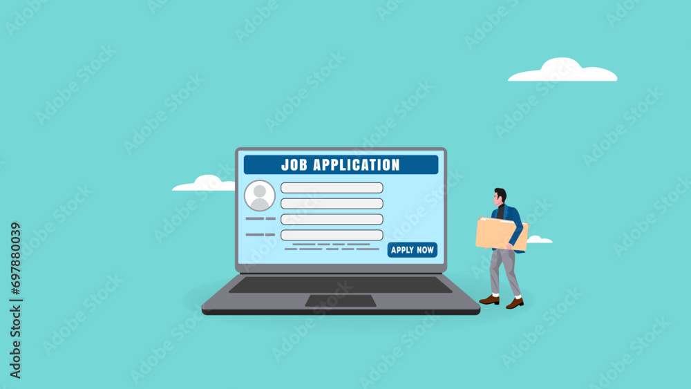 job application concept vector illustration with people bring resume document to job application table to apply this job. apply job illustration. searching professional staff, recruitment concept - obrazy, fototapety, plakaty 