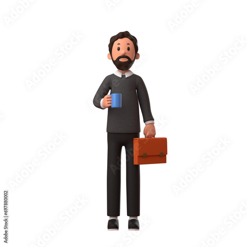 3d businessman man holding briefcase and preparing to work. 3d illustration. 3d rendering.