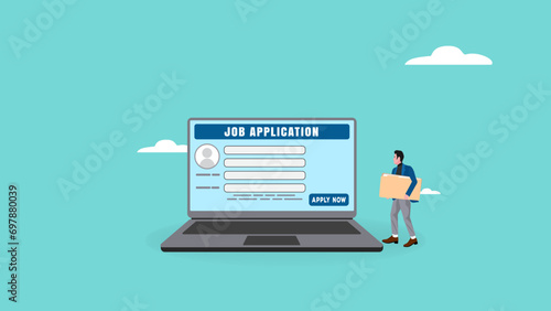 job application concept vector illustration with people bring resume document to job application table to apply this job. apply job illustration. searching professional staff, recruitment concept photo