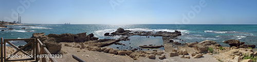 Ceasarea maritima coast panoramic view with ancient roman ruins photo
