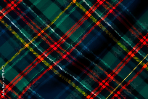 a blue and green colored plaid tartan, in the style of vibrant stage backdrops, dark black and green, precisionist, orderly symmetry, the vancouver school, 3840x2160, mundane materials photo