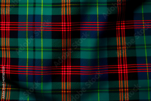 a blue and green colored plaid tartan, in the style of vibrant stage backdrops, dark black and green, precisionist, orderly symmetry, the vancouver school, 3840x2160, mundane materials photo