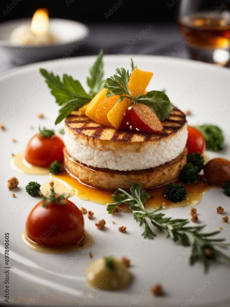 Delicious Michelin starred dinner meal at fine dining restaurant, masterpiece of culinary, food photography Delicious Michelin starred dinner meal at fine dining restaurant, masterpiece of culinary, food photography