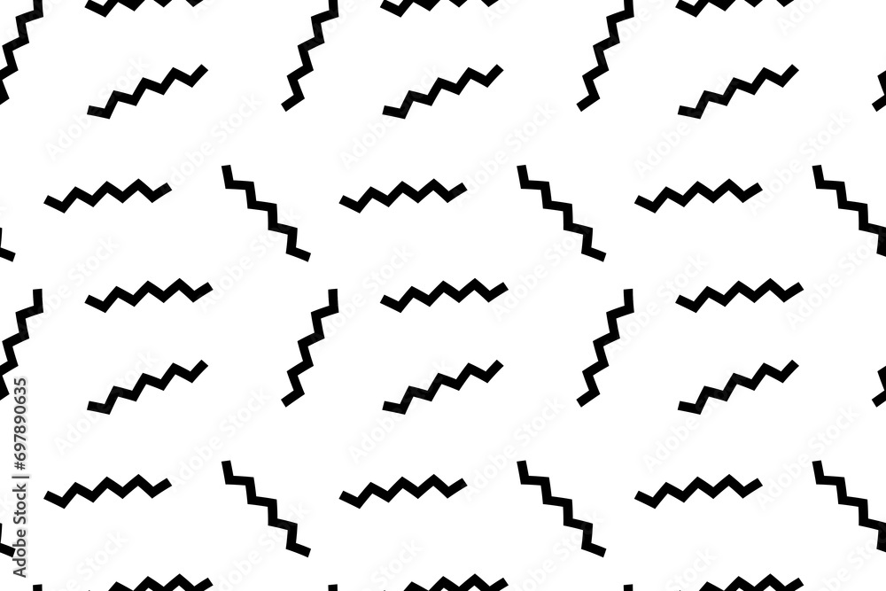 Fototapeta premium Seamless texture in Memphis style. Abstract background with black zig-zags on a white background.Vector pattern.