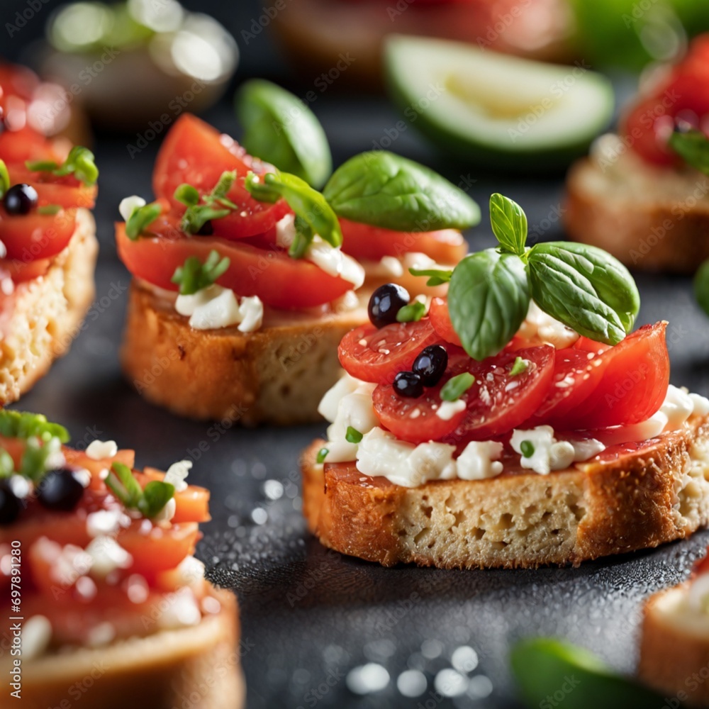 Delicious bruschetta with the crispy toasted bread juicy tomato topping, bursting with freshness sweet 
