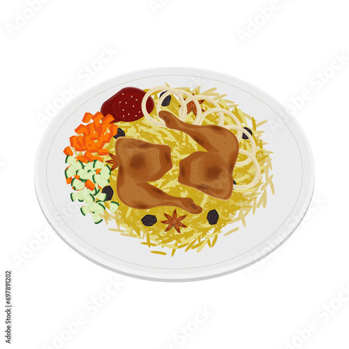 Logo Illustration of Delicious kebuli rice or Nasi kebuli 