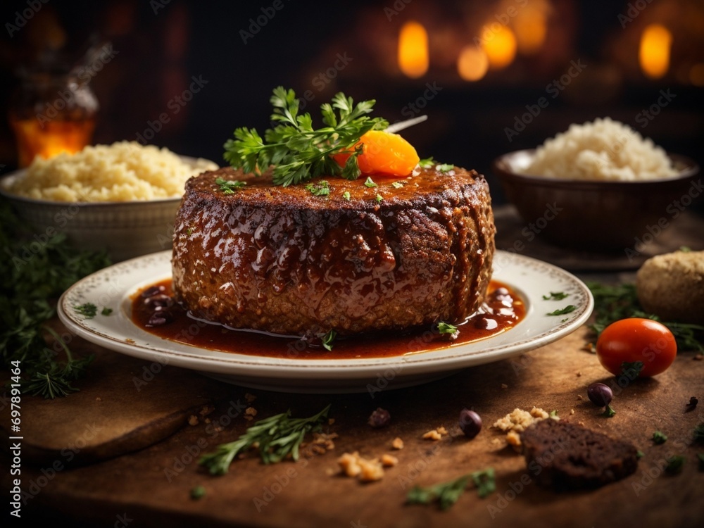 Delicious Sauerbraten, the German most tender and juicy roast beef and a wonderful sweet sour gravy Delicious Sauerbraten, the German most tender and juicy roast beef and a wonderful sweet sour gravy