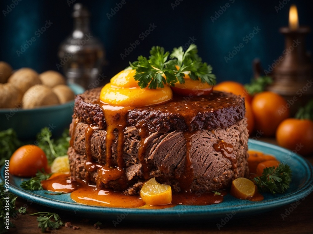 Delicious Sauerbraten, the German most tender and juicy roast beef and a wonderful sweet sour gravy Delicious Sauerbraten, the German most tender and juicy roast beef and a wonderful sweet sour gravy