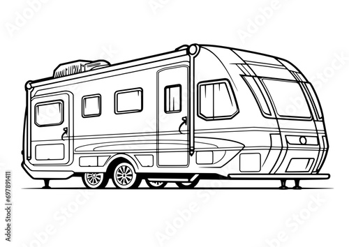 outline illustration of Caravan for coloring page