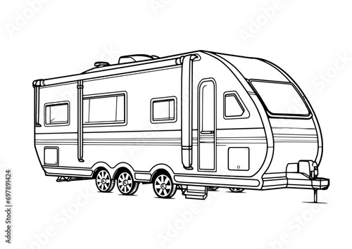 outline illustration of Caravan for coloring page