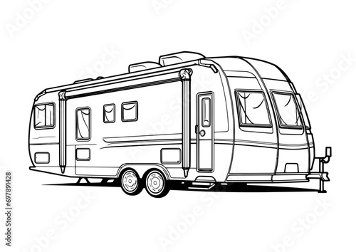 outline illustration of Caravan for coloring page