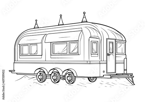 outline illustration of Caravan for coloring page