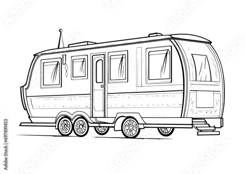 outline illustration of Caravan for coloring page