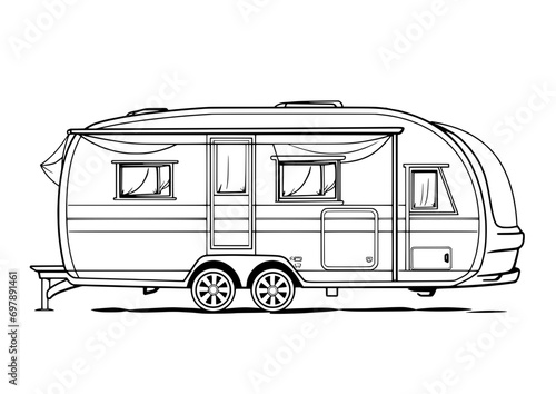 outline illustration of Caravan for coloring page