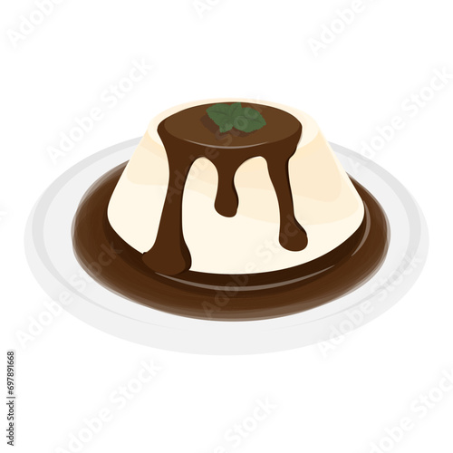 Logo Illustration Italian dessert panna cotta with chocolate sauce