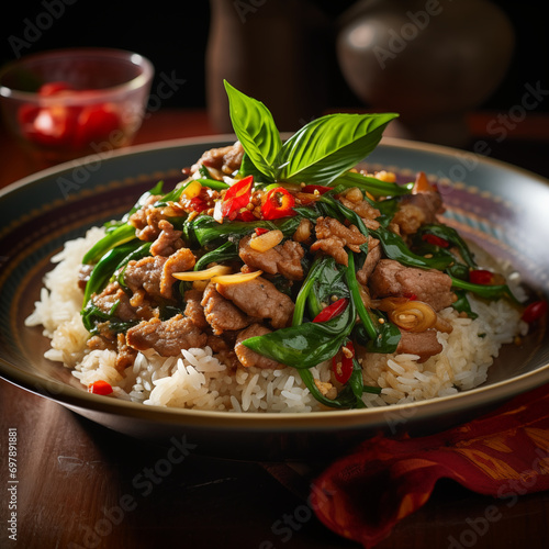 Original Thai Delight: Rice Crowned with Stir-Fried Beef and Basil