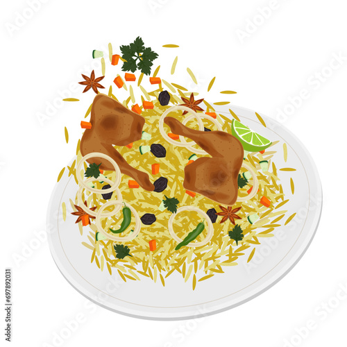 Logo Illustration of levitation Kebuli rice or nasi kebuli