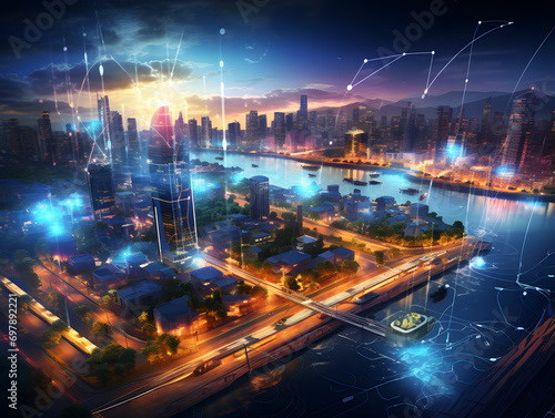 AI technology uses in Urban Development: Pioneering the Smart City Era and this is a city transformation as a sign of digital revolution. 
