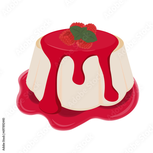 Logo illustration Panna cotta with raspberry syrup or strawberry jam