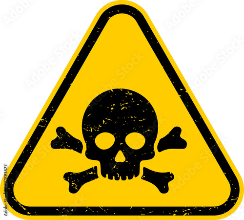 Yellow grunge danger sign, warning sign, poison sign photo