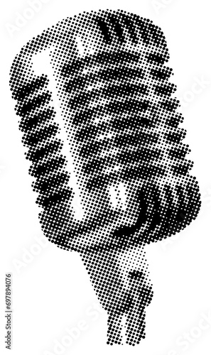 Retro halftone collage elements, halftone effect design, microphone retro design	