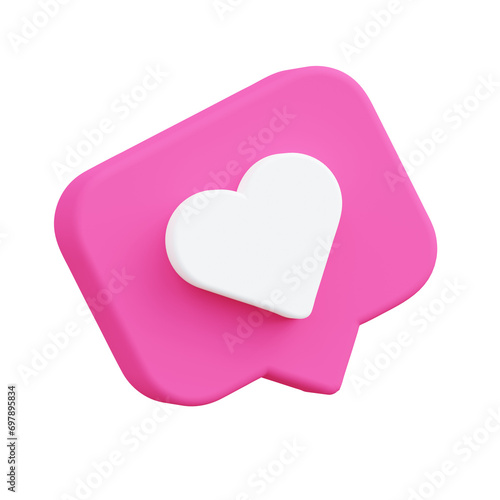 3D Social media platform, online social communication application concept, love react message 3D