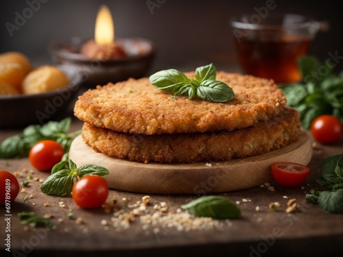 Delicious Cotoletta alla Milanese, breaded veal cutlet, fried to golden perfection, epitomizing simp photo