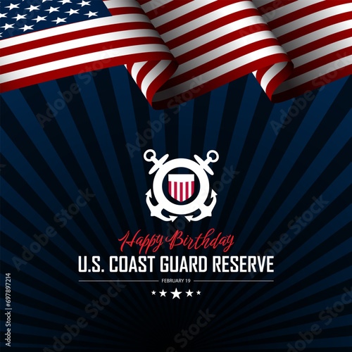 U.S. Coast Guard Reserve Birthday February 19 Background Vector Illustration