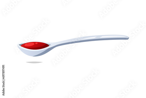 Spoon with red syrup vector isolated on white background.
