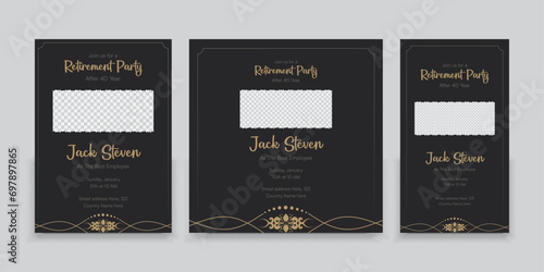 Retirement Party Invitation Layout, square banner, Instagram story, and a4 poster.
