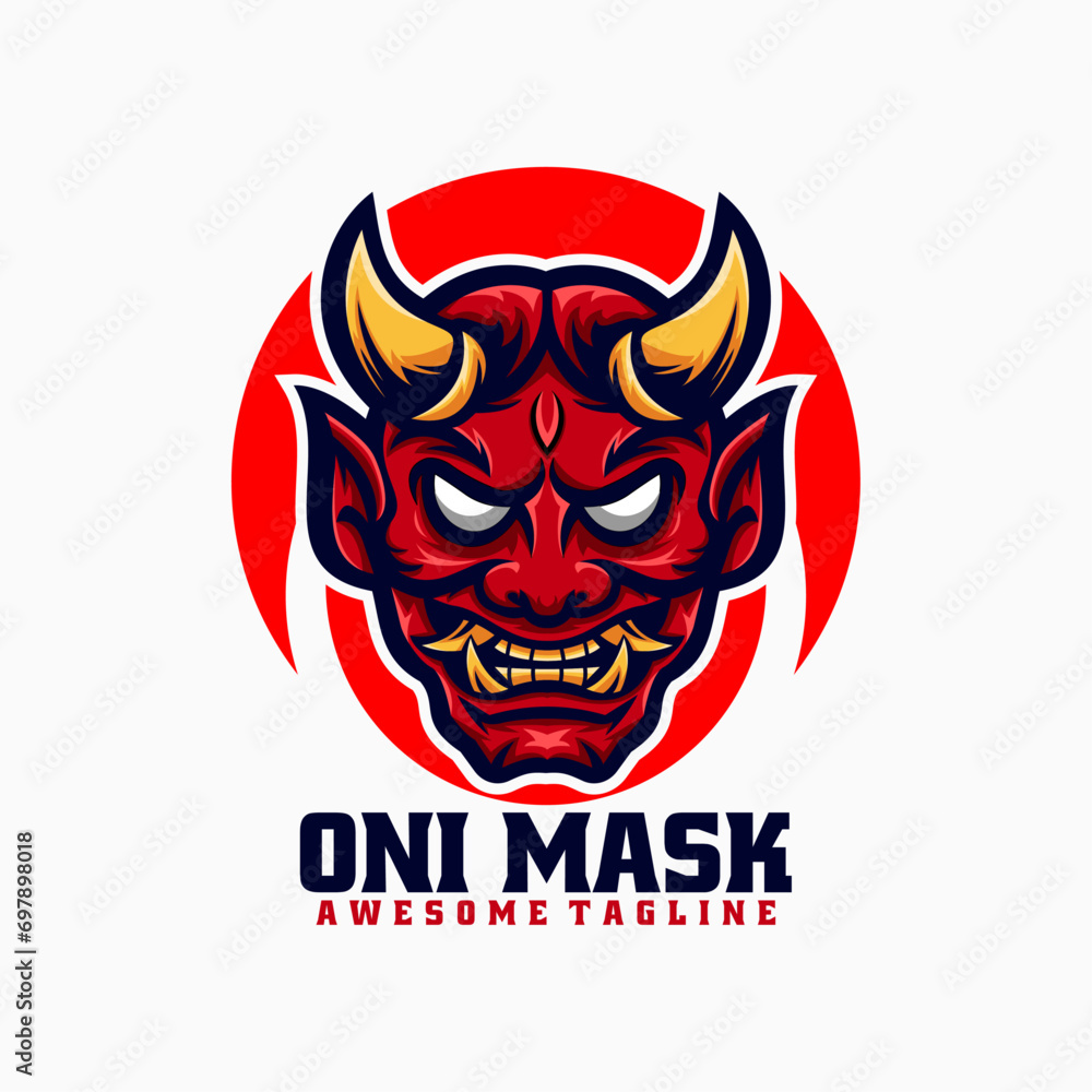 Vector Logo Illustration Oni Mask Simple Mascot Style.