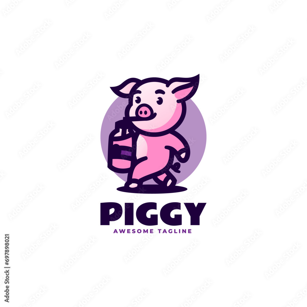 Vector Logo Illustration Piggy Simple Mascot Style. Vector Logo Illustration Piggy Simple Mascot Style.