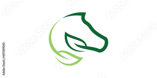 logo design combination of horse head shape with leaves, icon, vector, symbol.