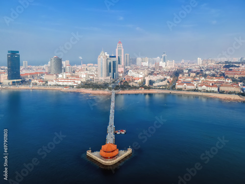 Aerial photography of the landscape of Qingdao Zhanqiao Qianhai Bay Area.. photo