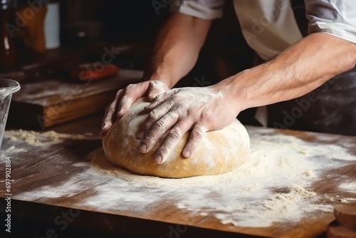 baker kneading dough