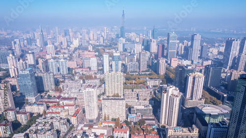 Aerial view of modern city skyline in Nanjing, China © 昊 周
