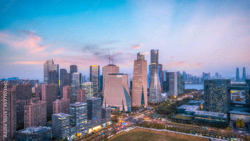 Obraz premium Aerial view of modern city skyline of Hangzhou, China