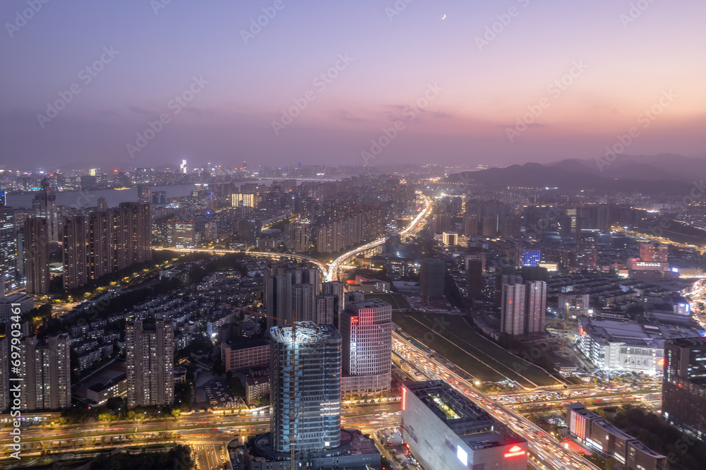 Aerial view of modern city skyline of Hangzhou, China