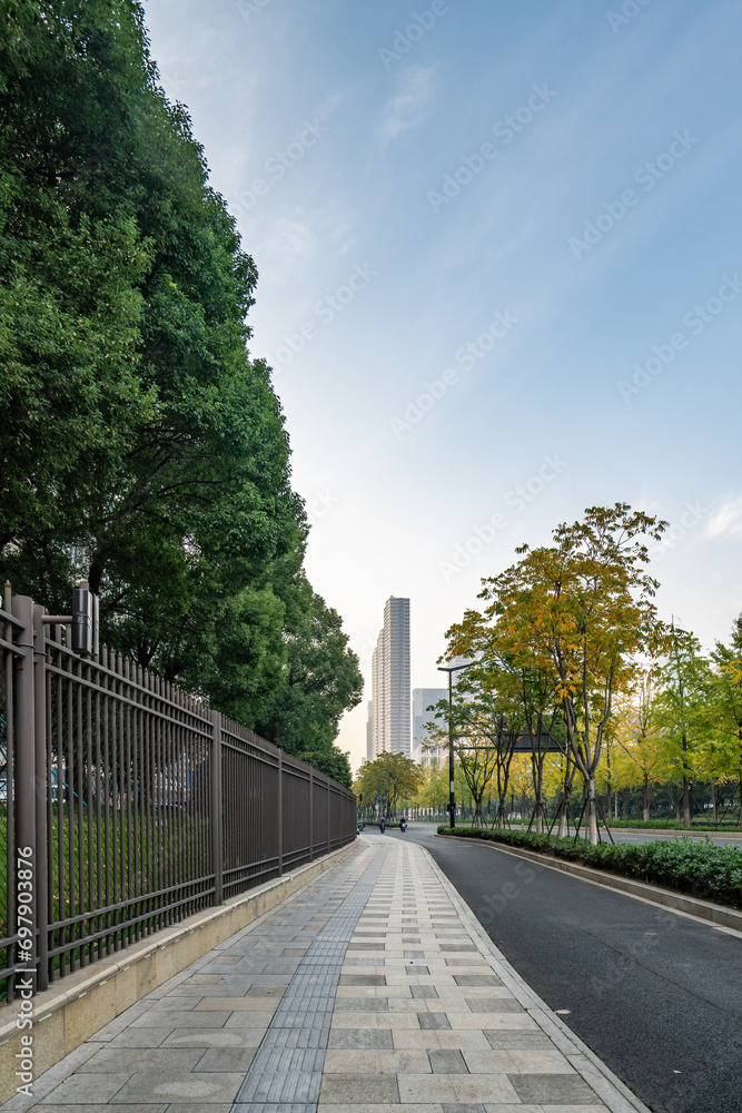 Streets and modern cityscape of Hangzhou, China Streets and modern cityscape of Hangzhou, China