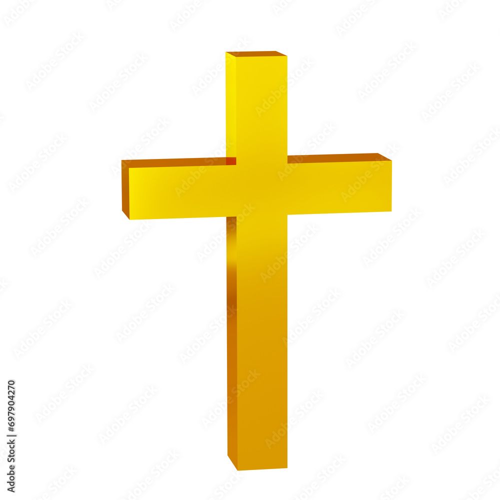 Golden 3D religious symbol, Christian Cross, Christianity 3D