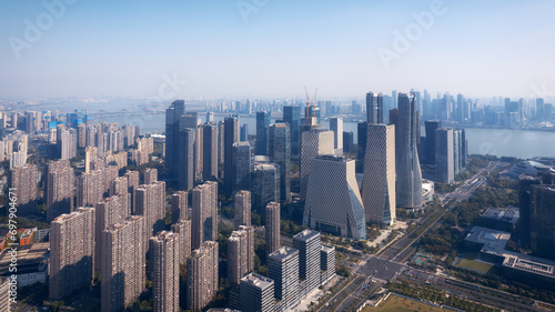 Aerial view of modern city skyline of Hangzhou  China