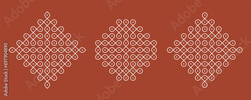 Indian Traditional and Cultural pulli amd sikku Kolam design vector, set of editable home decor patterns.