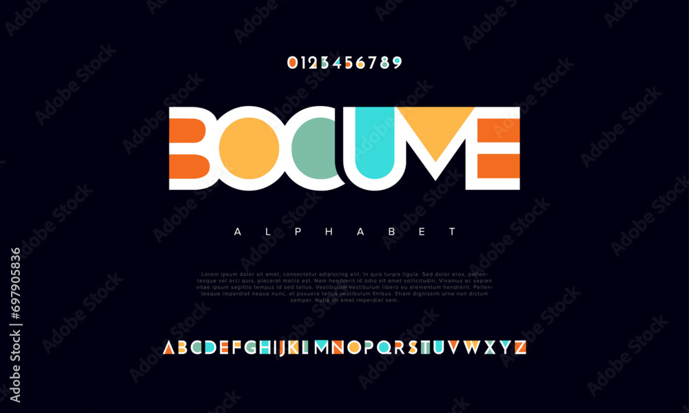 Bocume creative modern urban alphabet font. Digital abstract moslem, futuristic, fashion, sport, minimal technology typography. Simple numeric vector illustration
