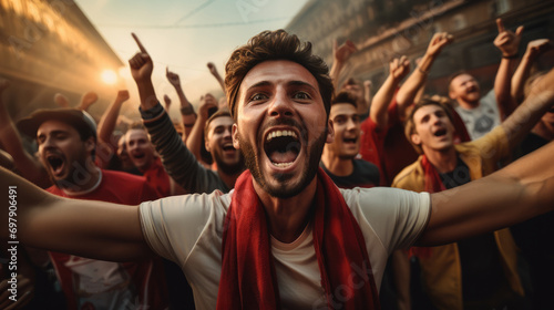 Soccer fans big surprise because their team win. Generative AI. © visoot